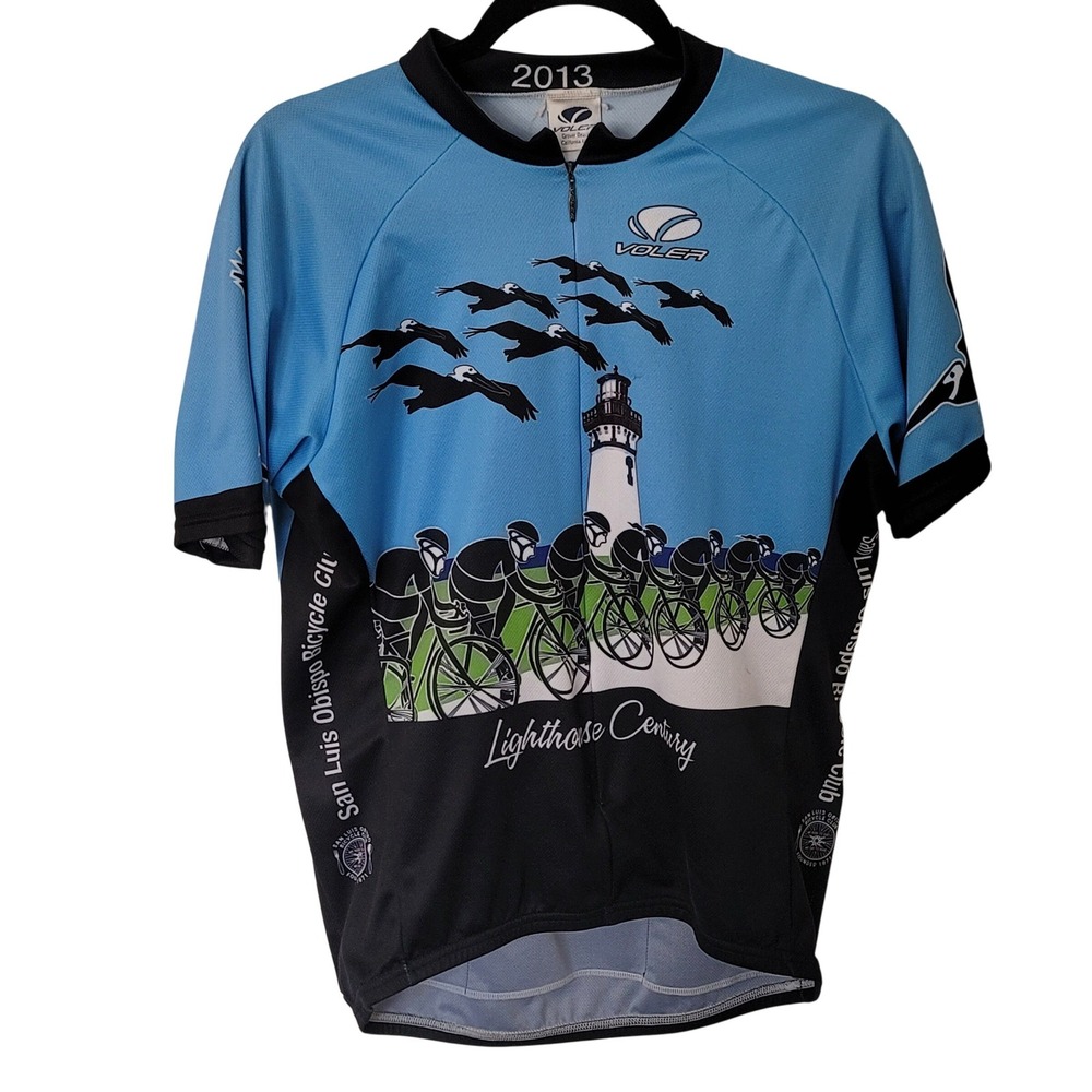 Voler Cycling Jersey Mens M Blue 2013 Lighthouse Century SLOBC Raglan Zip Top‎